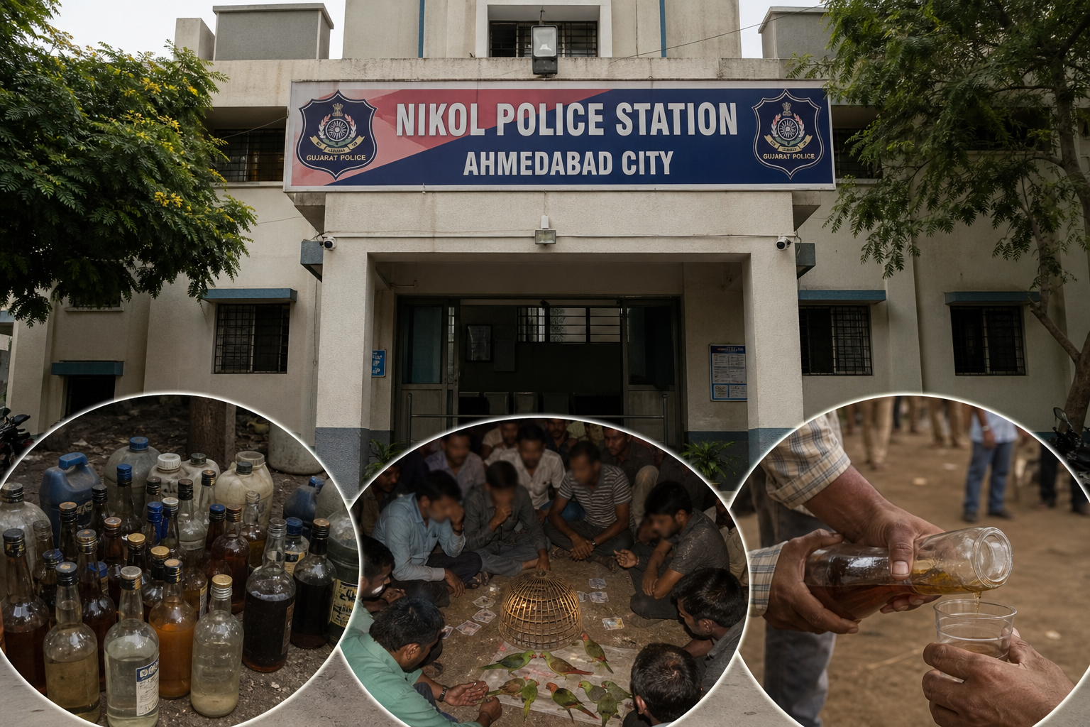 અમદાવાદ શહેરમાં નિકોલ પોલીસ સ્ટેશનની હદમાં ચાલતા દેશી દારૂનો અડ્ડા તથા ચકલી પોપટનો મોટો જુગાર
